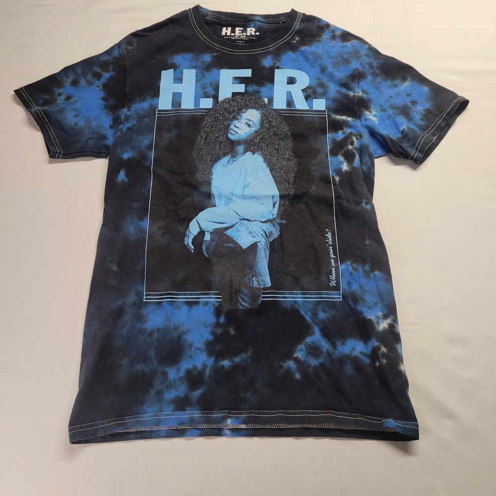 H.E.R. Tour‎ T-Shirt Blue Black Tie Dye Graphic Concert Tee Mens Small S